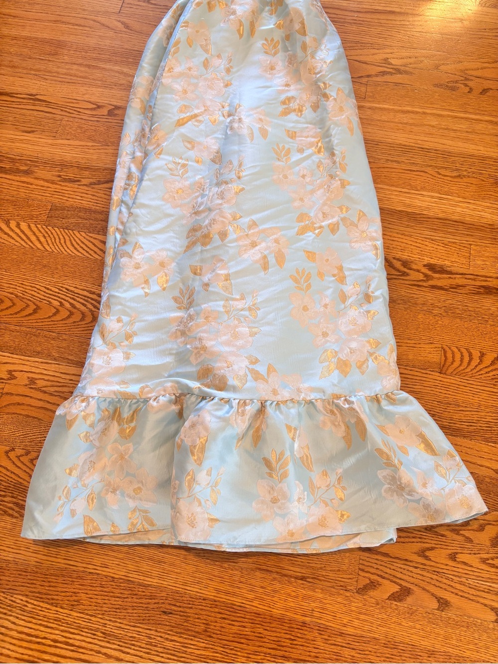 Strapless Light Blue & Gold Floral Sweetheart Maxi Dress - Picture 7 of 16